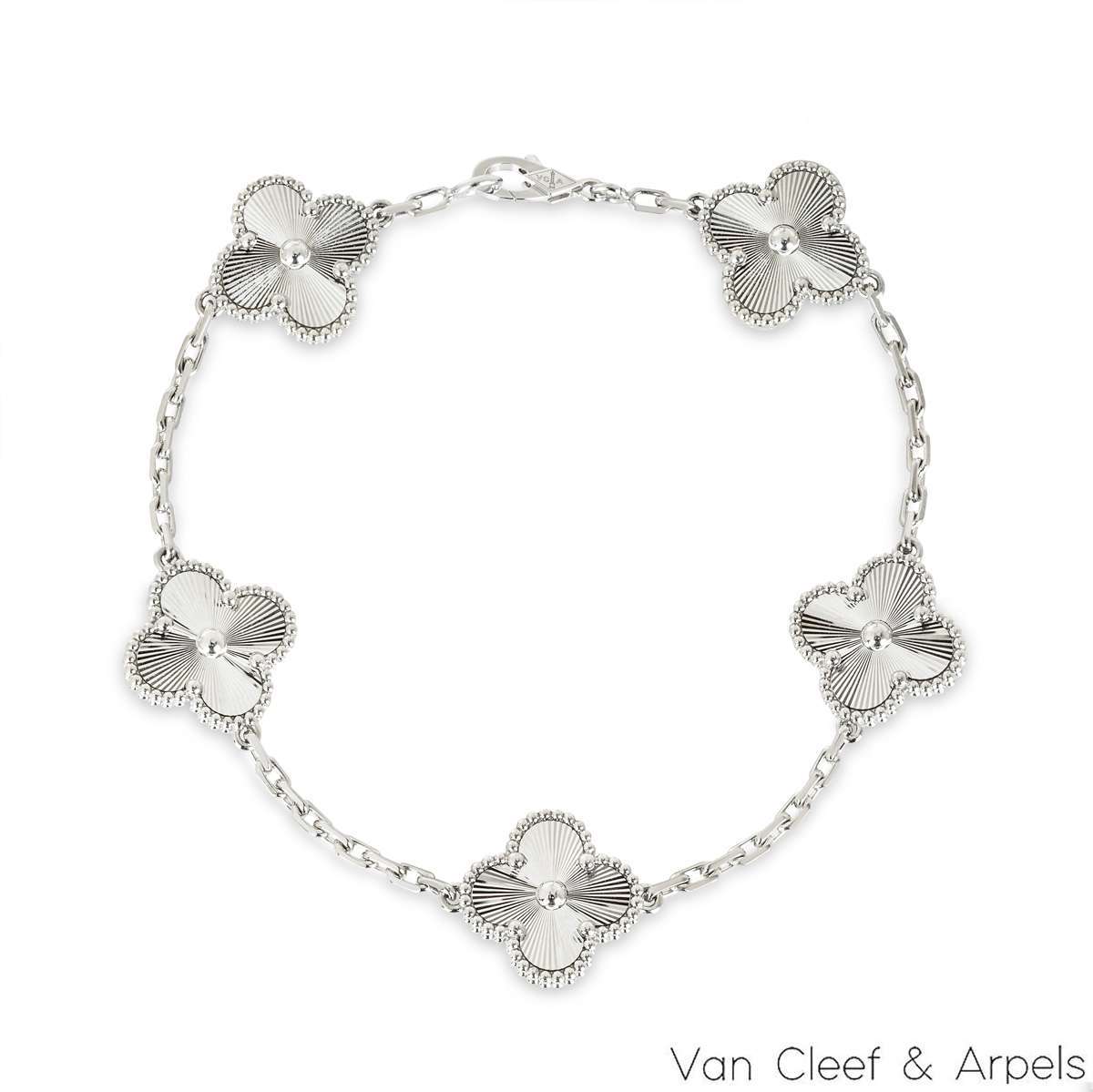 Van Cleef & Arpels White Gold Guilloche Vintage Alhambra 5 Motif Bracelet VCARP9XE00